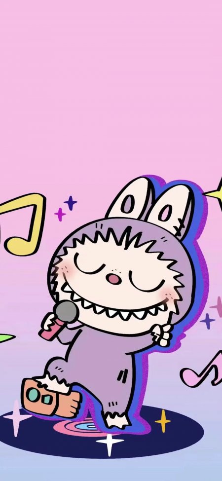 紫色卡通小动物唱歌可爱风手机壁纸