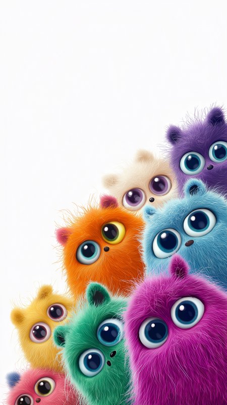 彩色毛绒小怪兽卡通趣味风手机壁纸
