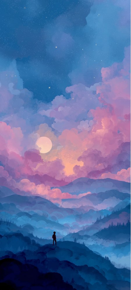 山间月夜意境风手机壁纸