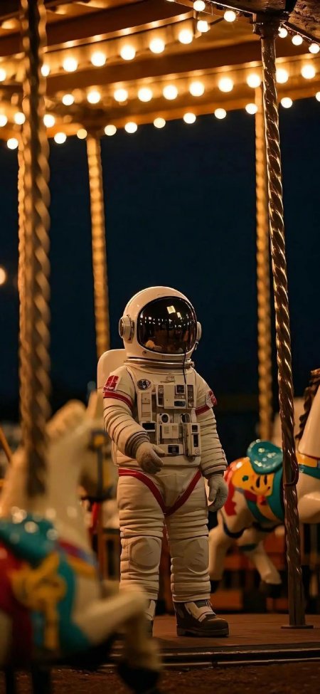 旋转木马宇航员趣味风手机壁纸