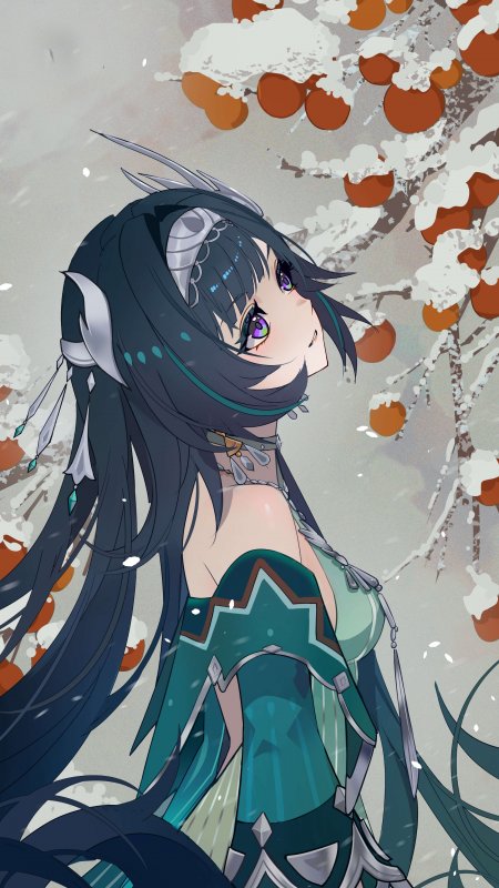 雪柿少女二次元唯美风手机壁纸