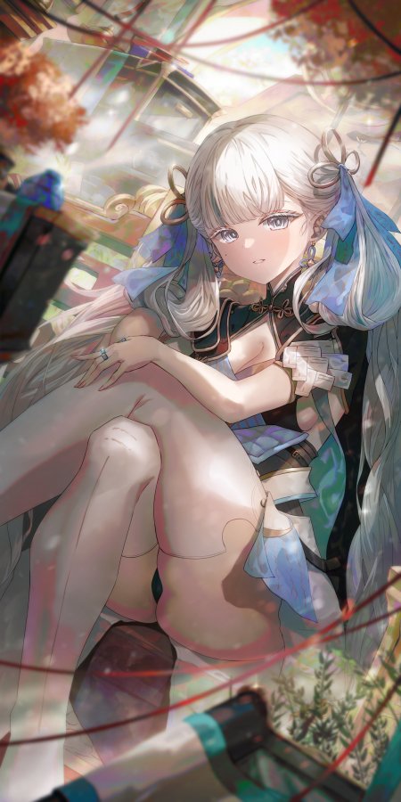 银发双马尾二次元少女唯美风手机壁纸