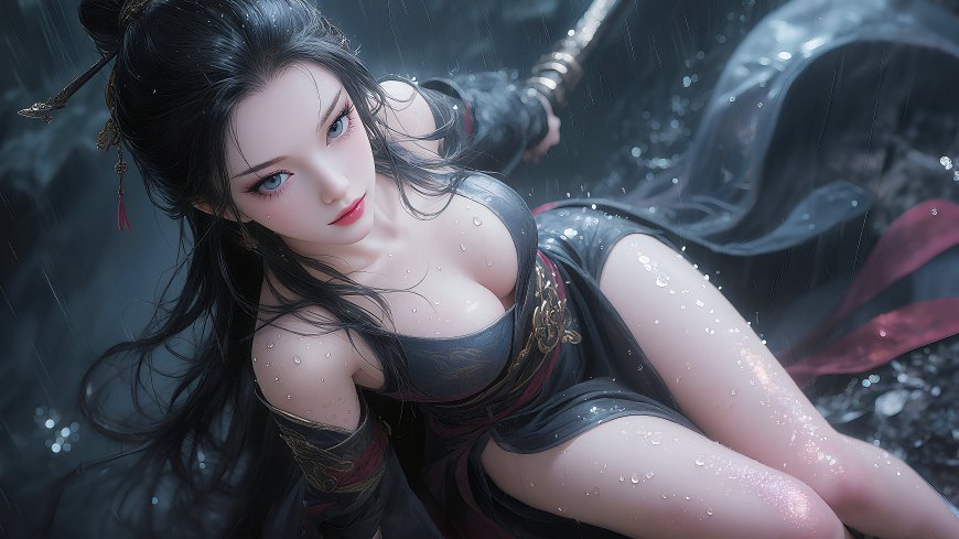 雨中古风女侠玄幻风电脑壁纸