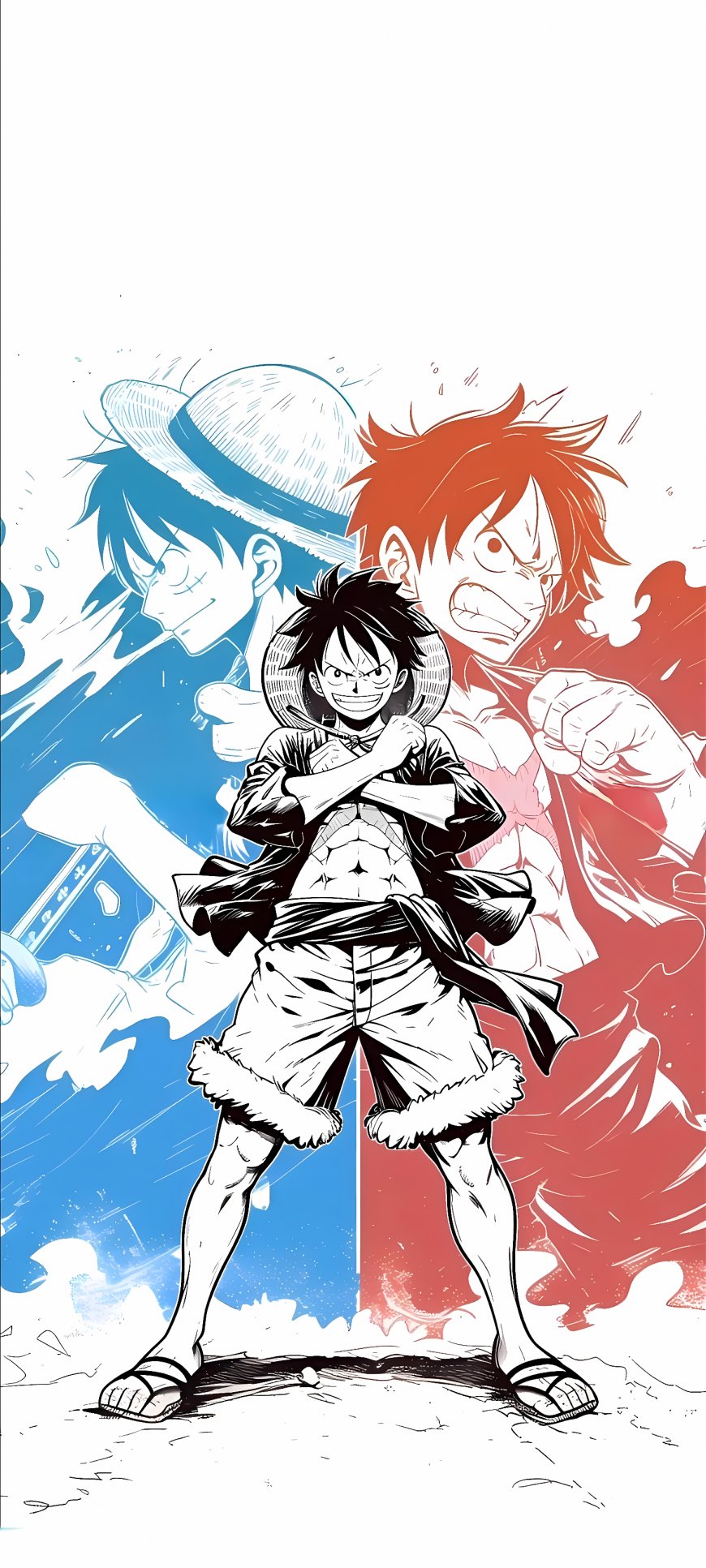 《海贼王》路飞三色风格手机壁纸