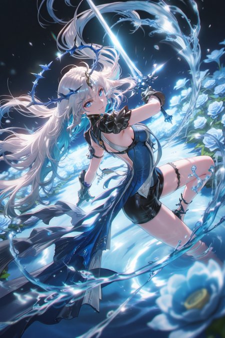 战斗风动漫少女与水元素手机壁纸