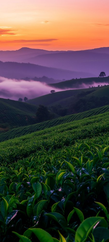 山间茶园晨景手机壁纸