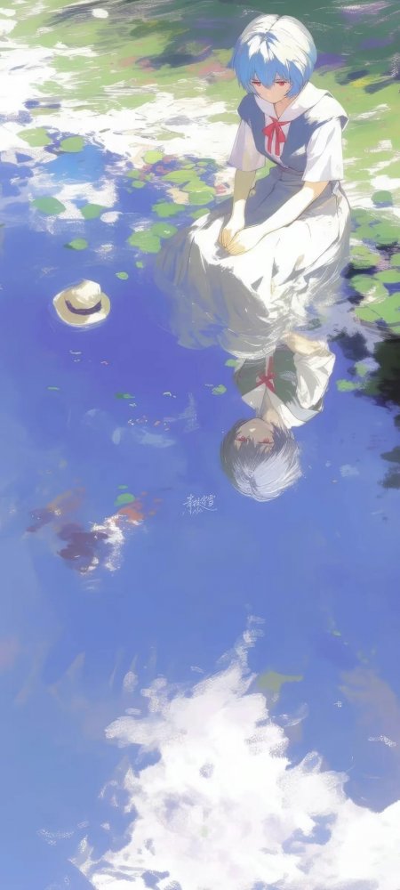 睡莲池少女动漫风手机壁纸