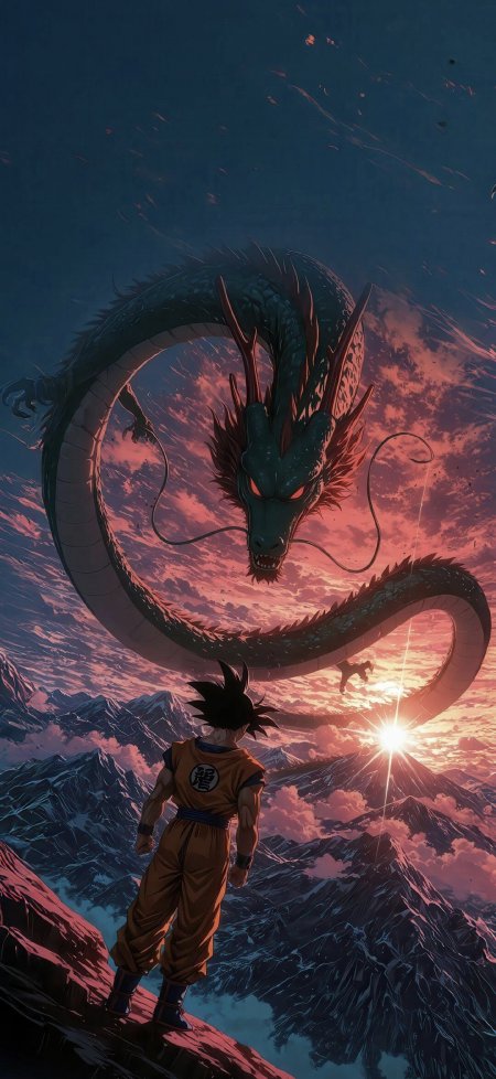 动漫《龙珠》神龙与悟空手机壁纸