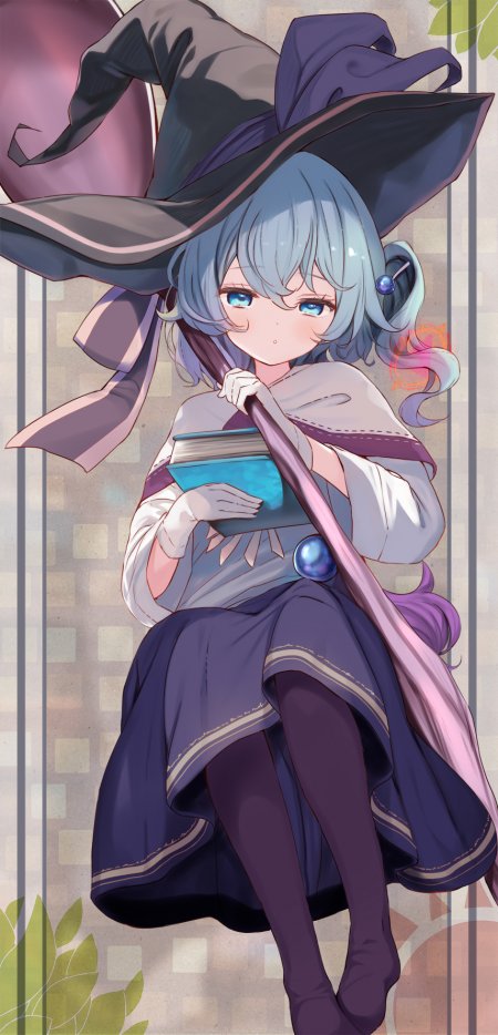 蓝发魔女少女手机壁纸
