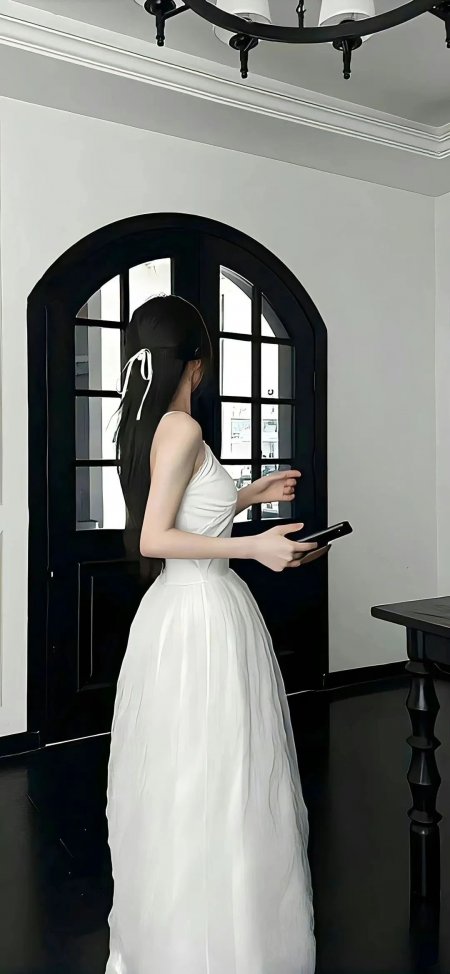 白裙少女优雅背影手机壁纸