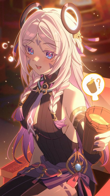 动漫风举杯少女手机壁纸