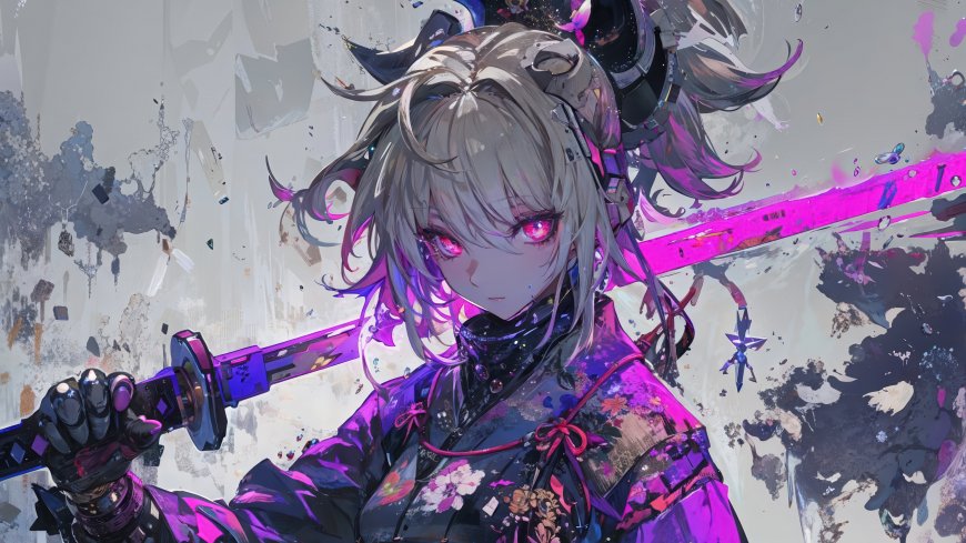 赛博朋克和风太刀少女电脑壁纸