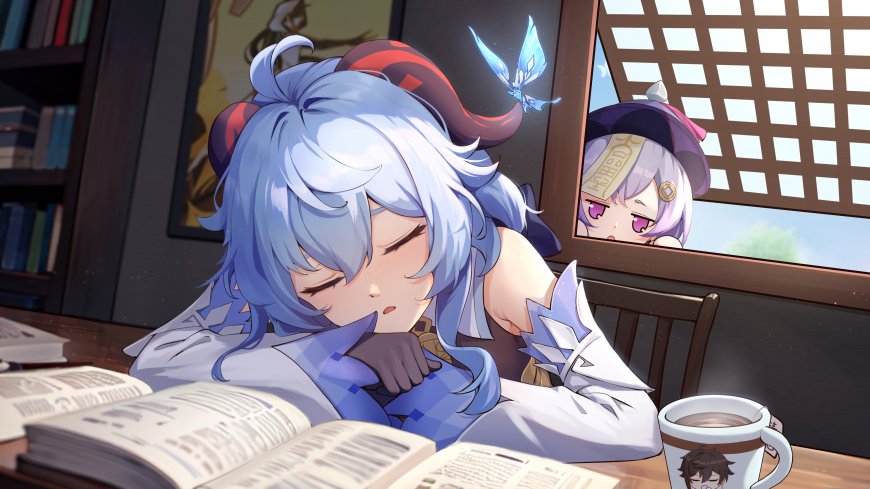 原神甘雨七七室内看书可爱互动壁纸