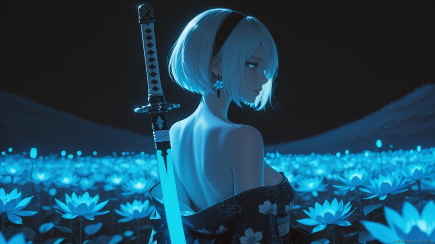 尼尔机械纪元 2B 蓝莲花海武士刀壁纸