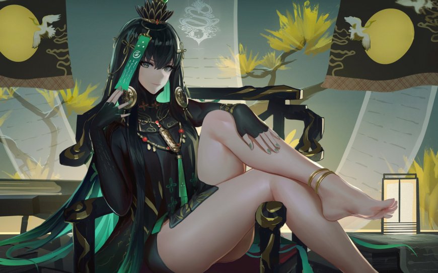 中国风黑绿古装 御姐 插画电脑壁纸