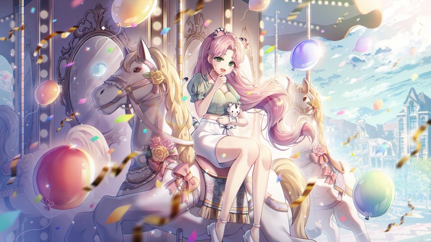 旋转木马粉色少女电脑壁纸