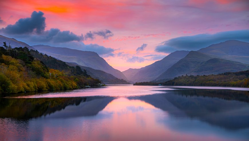 山湖晚霞风景电脑壁纸