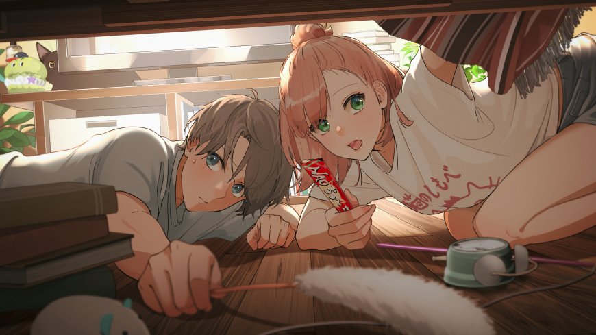 床下逗猫的男女情侣日常电脑壁纸