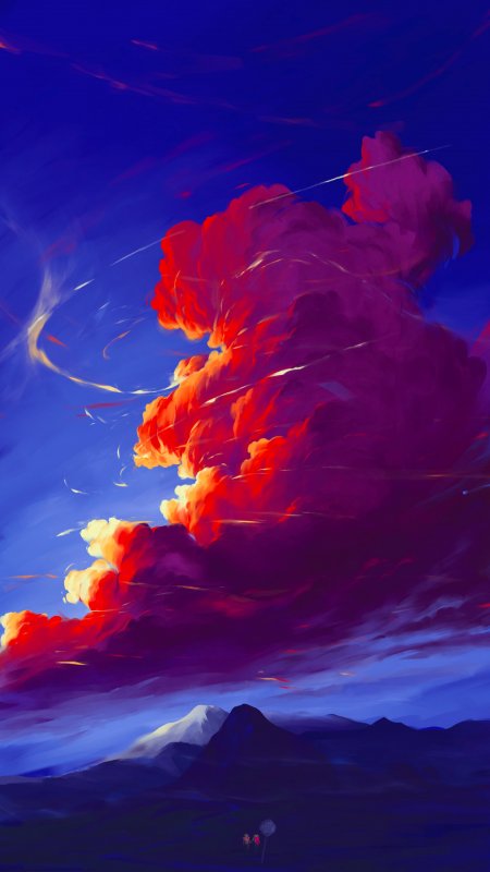 绚丽云彩与山脉插画手机壁纸
