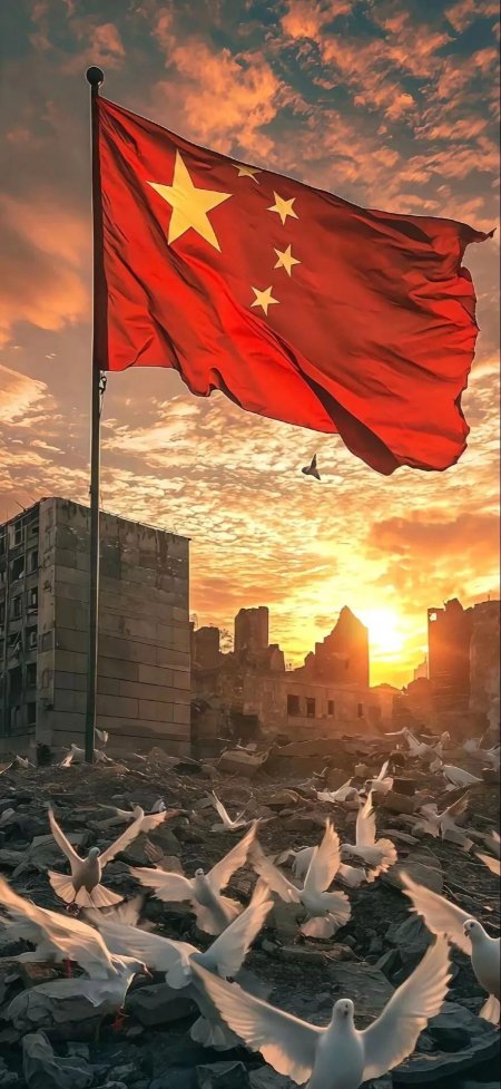 五星红旗与白鸽风景壁纸