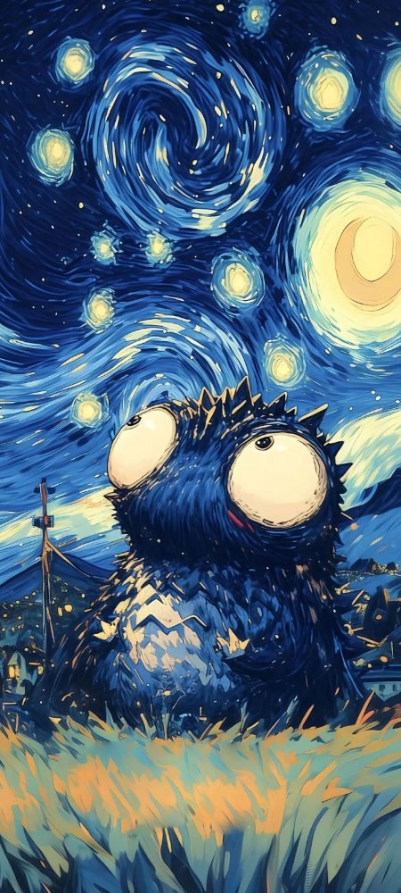 星空下的可爱生物艺术手机壁纸