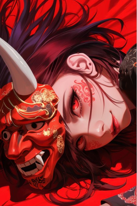 日式般若面具红系动漫手机壁纸