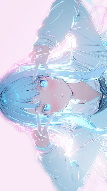 蓝发少女比耶动漫手机壁纸