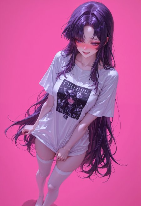 粉背景紫发少女电脑壁纸