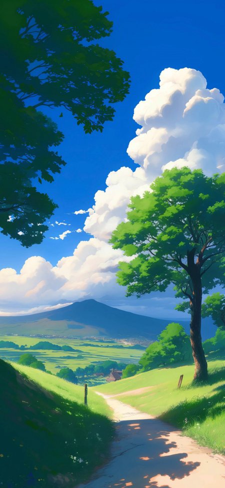动漫风清新田园风景手机壁纸