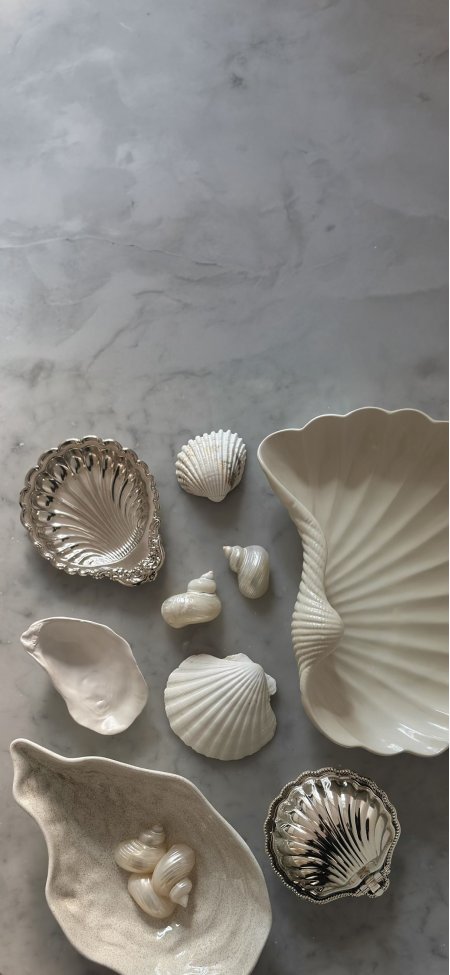 贝壳与贝壳造型器皿静物手机壁纸