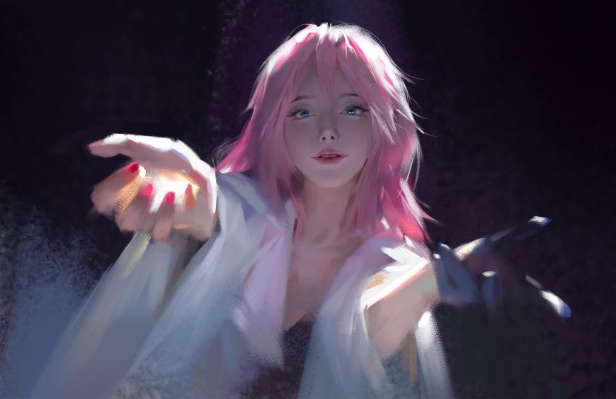 粉发少女艺术写实风电脑壁纸