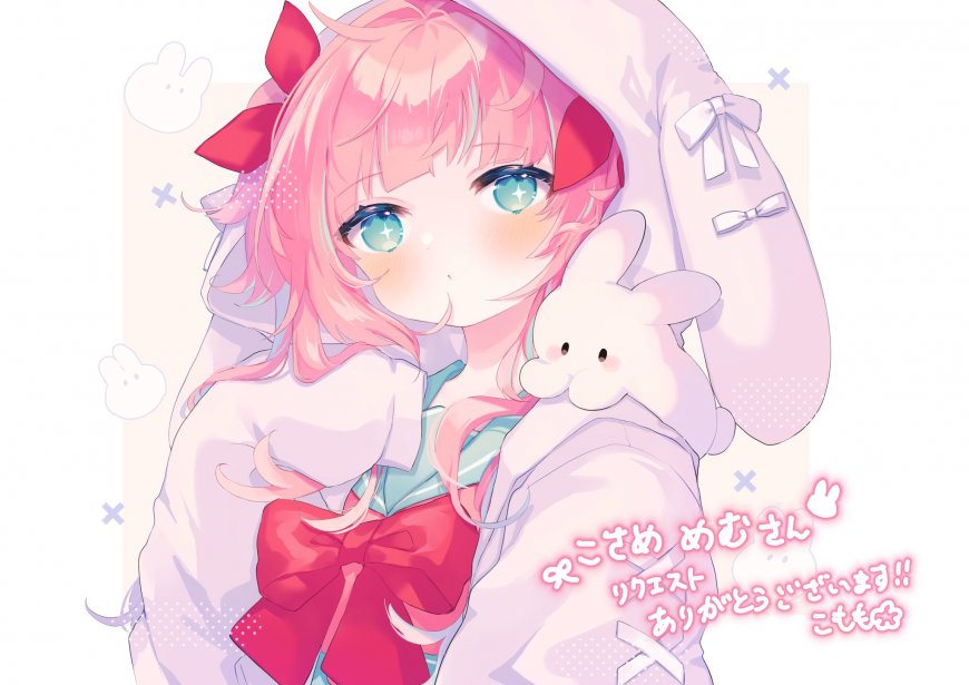 萌系粉发兔耳动漫少女电脑壁纸