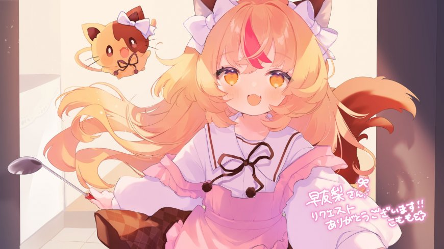 萌系兽耳少女厨房场景电脑壁纸