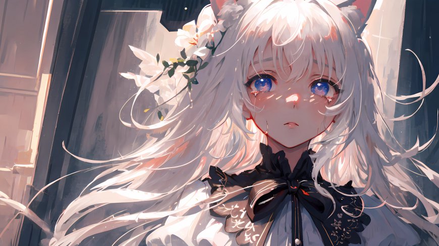 白发兽耳少女泪眼插画