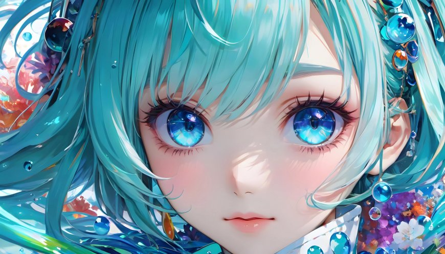 蓝发少女眼部特写插画