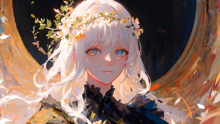 花环白发少女唯美插画