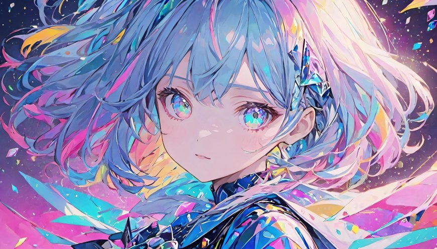 蓝发幻彩风格人物插画
