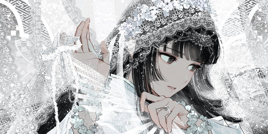 黑白蕾丝古风少女动漫壁纸