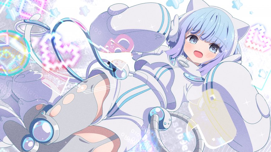 蓝发猫耳科技风少女动漫壁纸