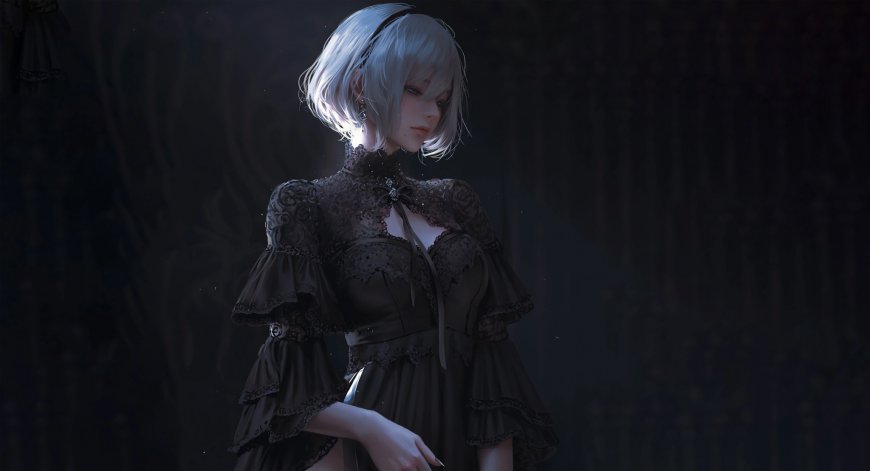 游戏《尼尔：机械纪元》2B 优雅暗黑系礼服形象壁纸