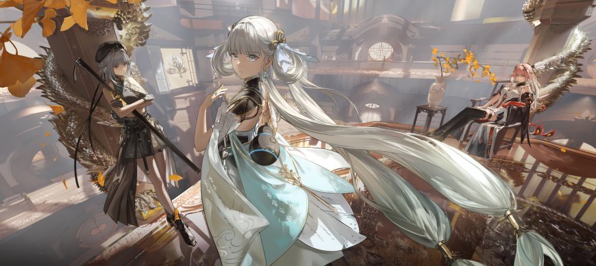 游戏《鸣潮》古风华丽三角色场景插画壁纸