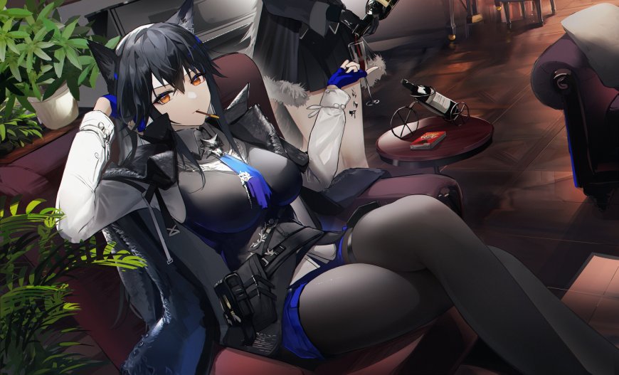 游戏《明日方舟》室内兽耳少女休闲场景插画壁纸