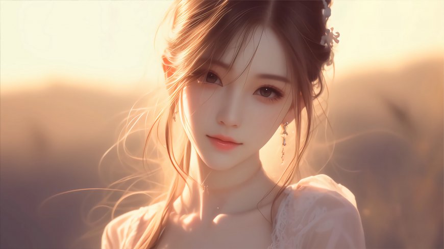 暖光古风发型少女插画 4K 电脑壁纸