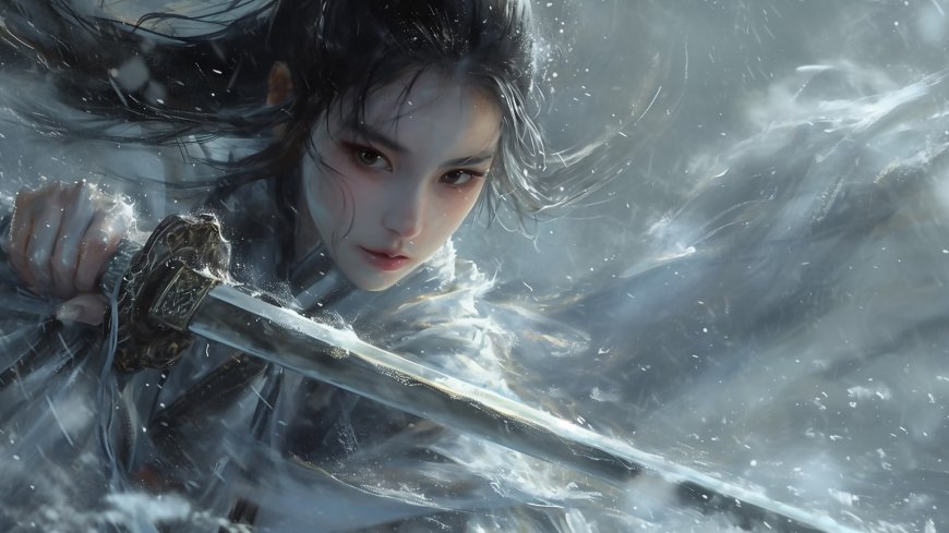 国风持剑少女 4K 武侠插画电脑壁纸