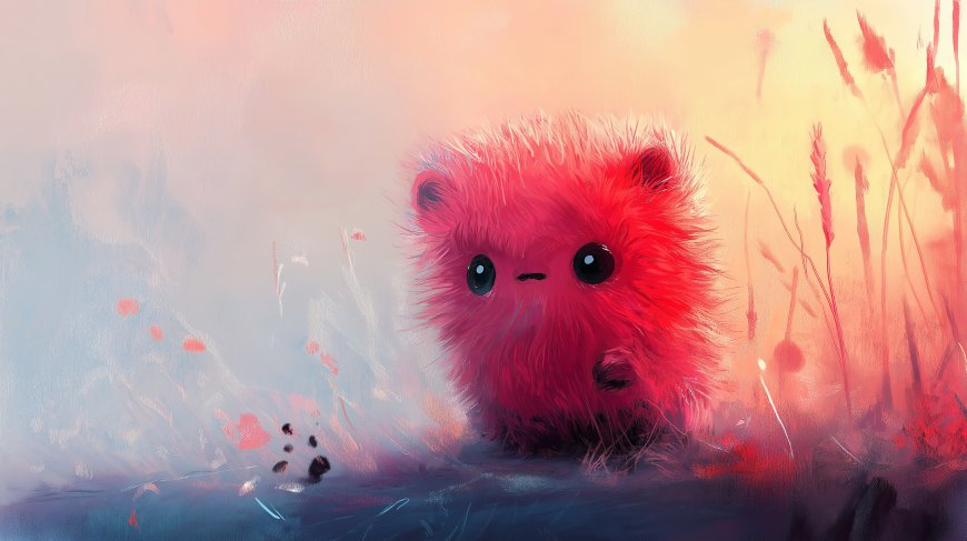 治愈系粉色毛绒小生物5K 插画电脑壁纸