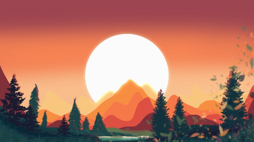 扁平化橙调山景 4K 简约插画电脑壁纸