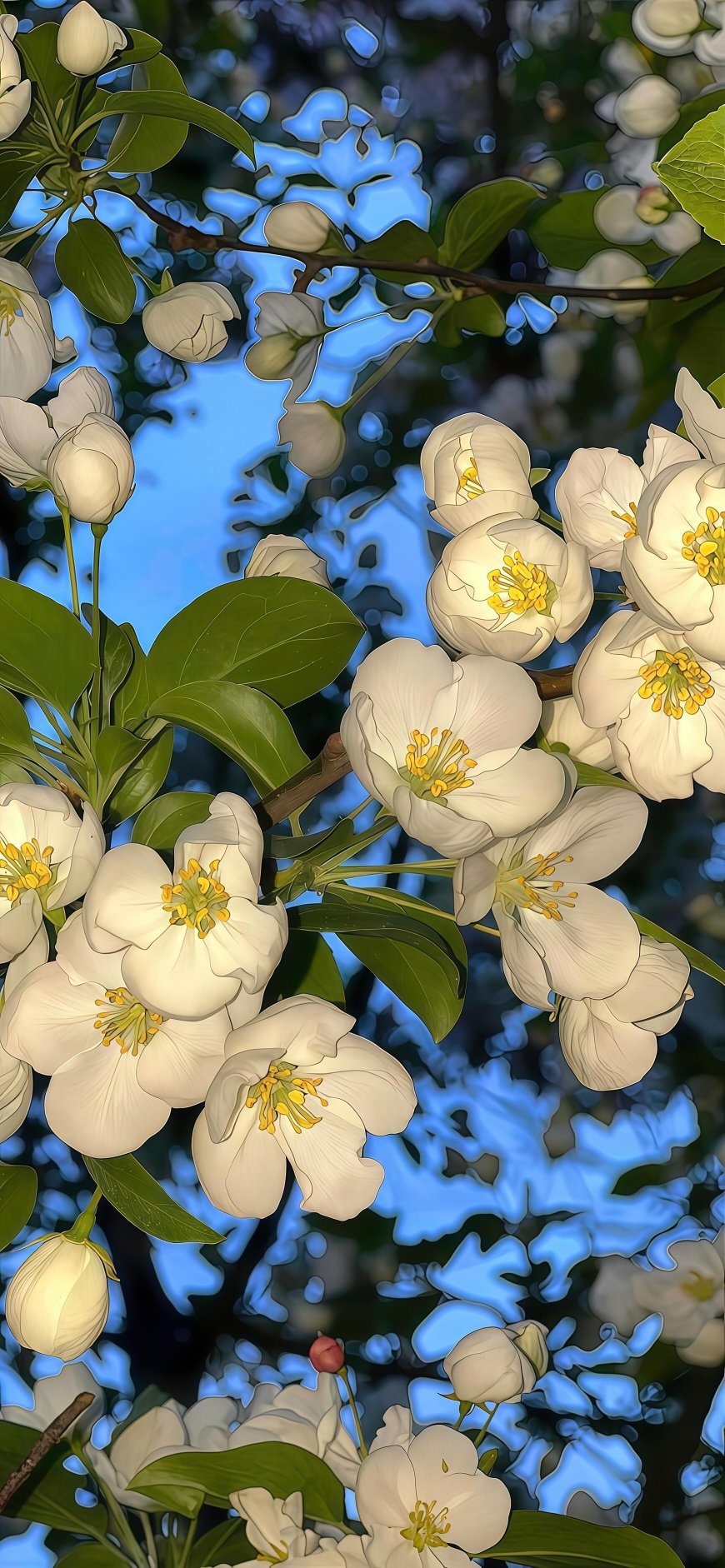 白海棠花簇蓝天背景治愈系手机壁纸