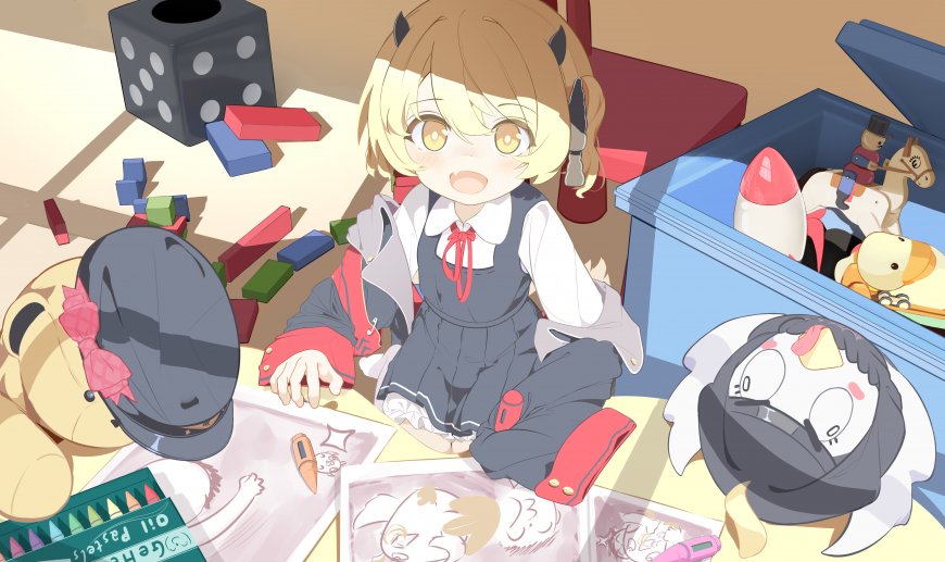 幼稚园风可爱双马尾少女玩具堆日系电脑壁纸