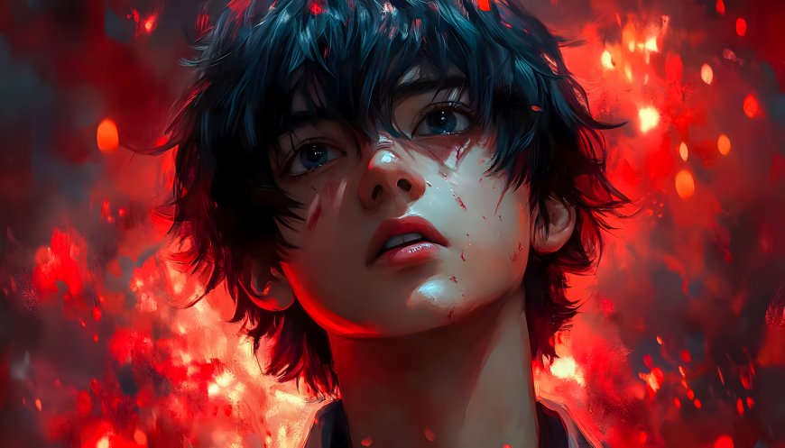 神秘帅哥·血迹火焰·写实插画热血 电脑壁纸