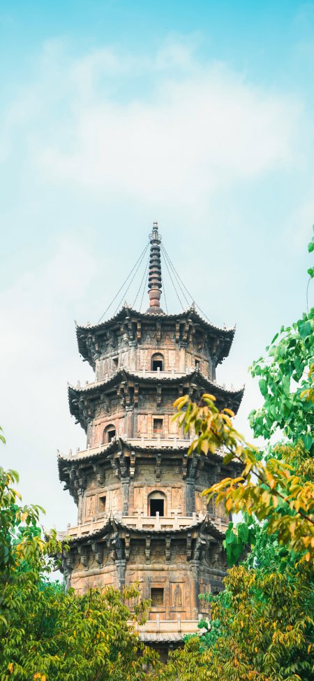 中式古塔树林禅意风景手机壁纸